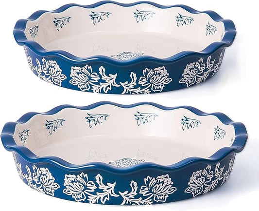 Wisenvoy Pie Pan Ceramic Pie Dish Blue Pie Plate Porcelain Deep Dish Pie Pan Non-Stick Pie Pans