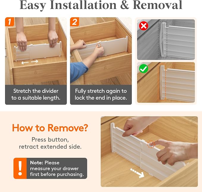 Lifewit 6" Tall Drawer Dividers, Adjustable Deep Drawer Organizer Clothes | 5 Pack 11.5"-18.5" Expandable White Plastic Separators for Dresser, Kitchen, Cabinet, Closet, Office Organization & Storage