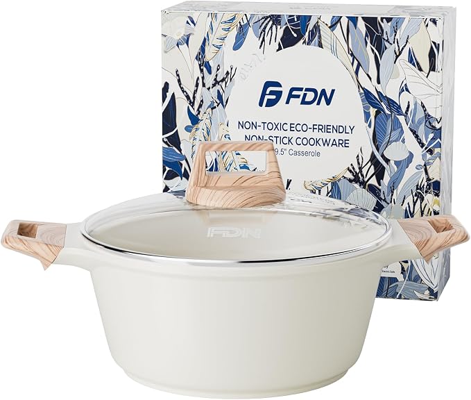 FDN Titanium Ceramic Cooking Pot with Lid, Pfos & Pfoa Free Nonstick Stock Pot, Large Soup Pot, Big Pots for Cooking, Multipurpose Cookware, Ollas Antiadherentes Para Cocinar, Cacerolas, White