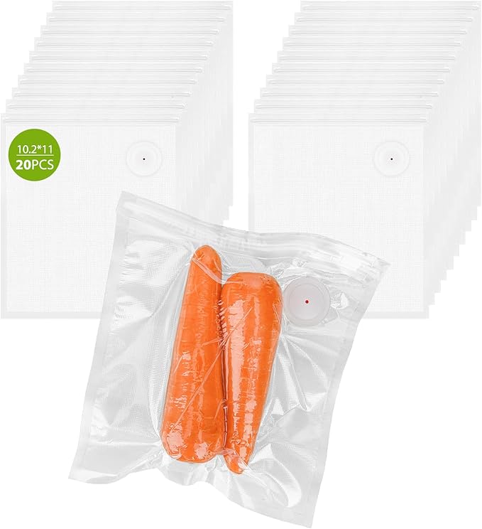 20 PCS Vacuum Sealer Bags for Food, BPA-Free Reusable Vacuum Zipper Bags with Upgraded Air Valve, Sous Vide & Meal Prep Vacuum Storage Bags, Compatible with Handheld & External Vacuum Sealer Machines