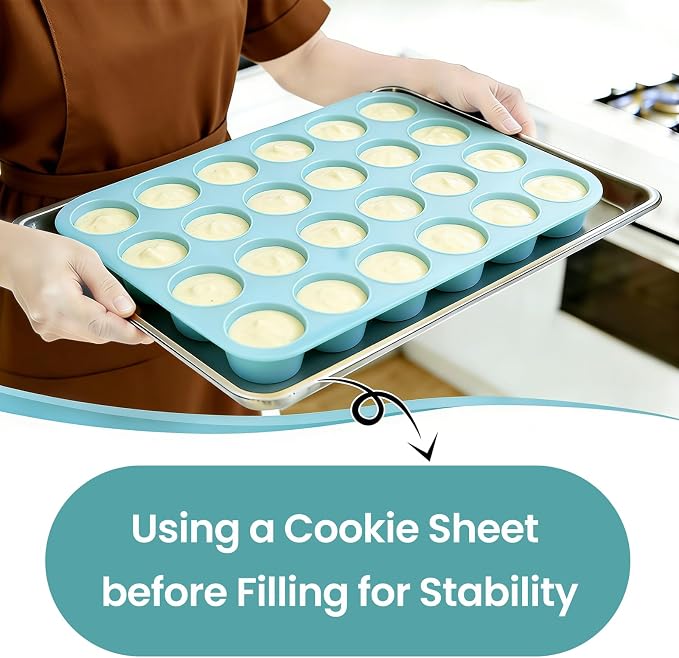 CAKETIME Silicone Mini Muffin Pan, 24 Cups Nonstick Mini Cupcake Pan for Baking Muffin, Cupcake, Egg Bites, Fat Bomb, Light Blue