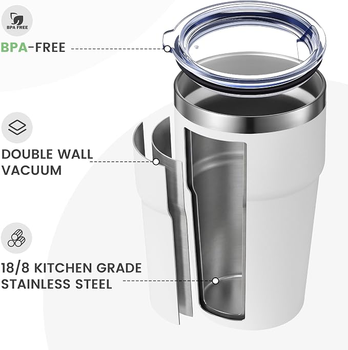 MEWAY 16oz Tumbler Double Wall Vacuum Insulated Travel Mug Bulk, Stainless Steel Tumblers with Lid, Powder Coated Coffee Cups for Cold & Hot Drinks (White,12 Pack)