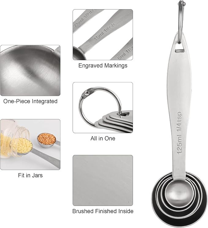 Measuring Cups and Spoons, 12 Piece Metric & US 18/8 Stainless Steel Measuring Cup and Spoon Set, Dry Metal Measuring Cups Spoons & Leveler & Measure Equivalents for Kitchen & Baking