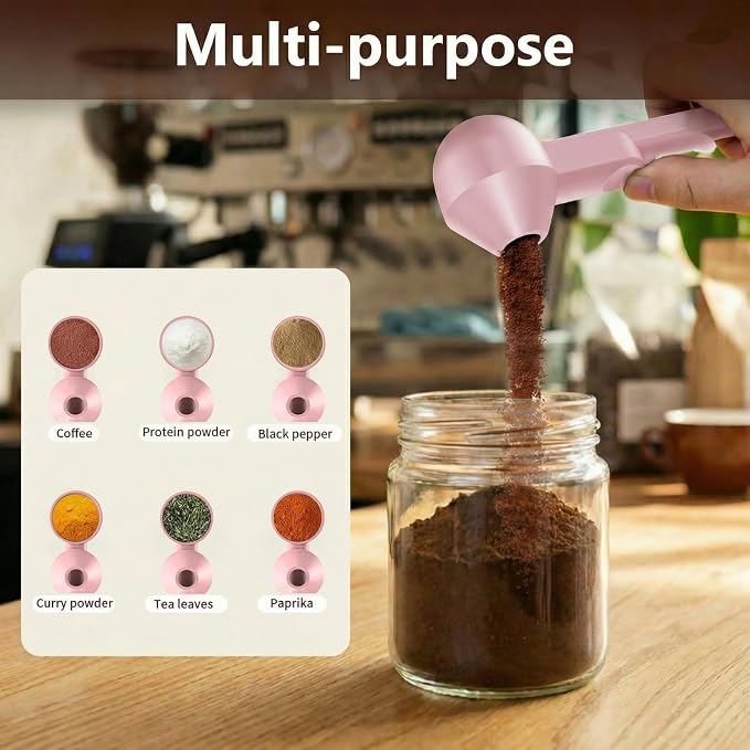 Coffee Scoop with Funnel for Reusable K Cup, 2 TBSP Measuring Spoon | Mess-Free Funnel Design, Sliding Leveler for Precise 2 TBSP, Long Handle for Coffee, Protein Powder & Tea (1-Pack)