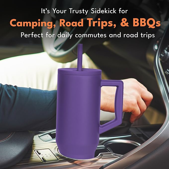 Elemental Spill Proof 40oz Insulated Tumbler with Handle & Straw Travel Mug | Stainless Steel Commuter Travel Coffee Mug for Cold Beverages, Includes 2 Straws & a Spill Proof Lid for Everyday Use