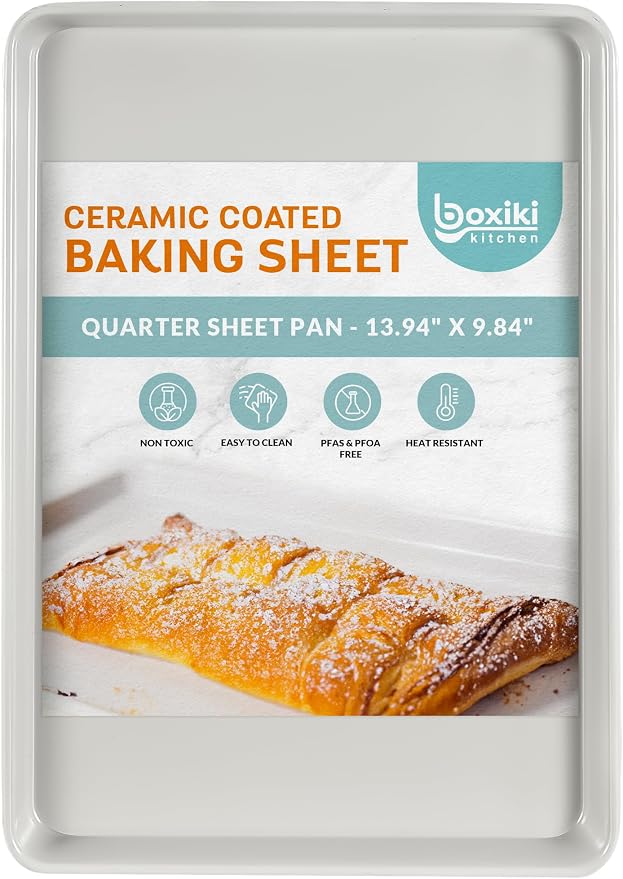 Non-Stick Ceramic Baking Sheet - Slick & Non-Toxic Ceramic Coating, PTFE & PFOA Free Cookie Sheet Pan - Perfect for Baking, Roasting, and More (Quarter Sheet Pan)