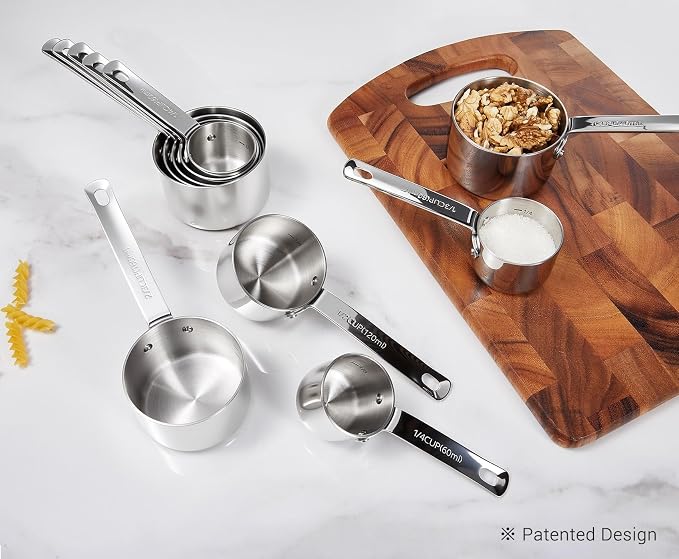 Premium 18/10 Measuring Cup Set (Silver, 5PC Measuring Cups) | 18/10 Stainless Steel Measuring Cup Set; 1/4, 1/3, 1/2, 2/3 and 1 Cup; Upscale, Stackable, Dishwasher Safe.