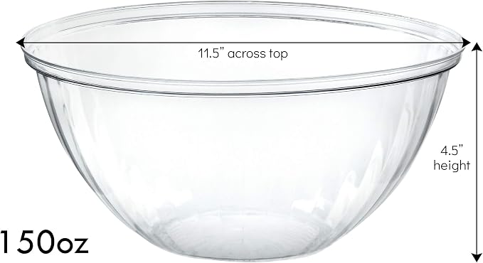 PLASTICPRO Disposable 150 Ounce Round Crystal Clear Plastic Snack Pack of 4