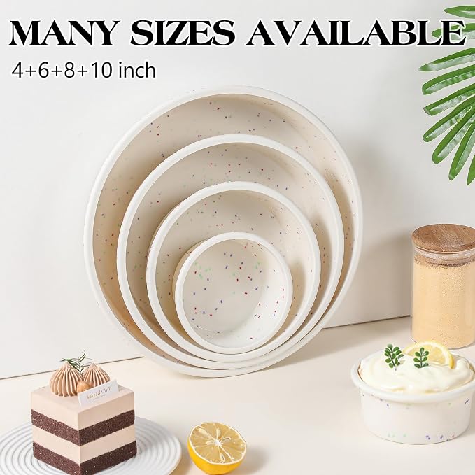 8 inch Silicone Round Cake Pans, Set of 2, Cream | Metal Reinforced Frame, Nonstick Cake Molds for Baking, BPA Free