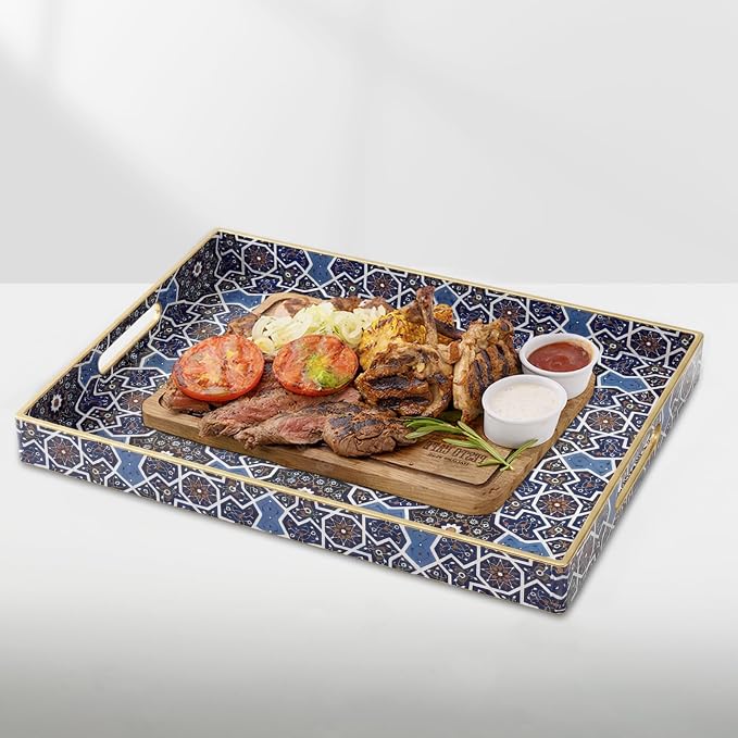 AGIOTA Coffee Table Trays for Living Room Serving Tray with Handles, Modern Large Tray for Ottoman Coffee Table