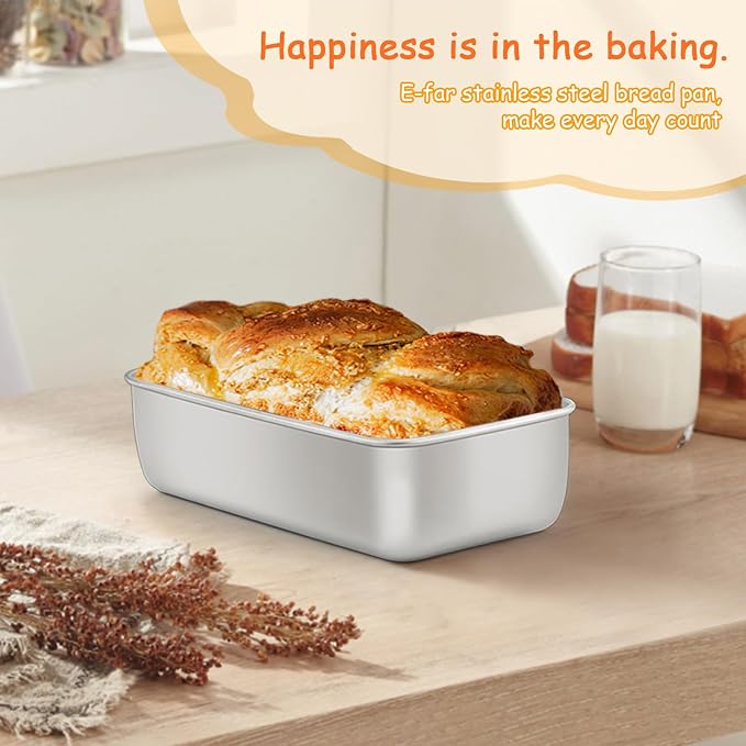 E-far Loaf Pan for Baking Bread, 9 x 5 Inch Stainless Steel Bread Pan, 6PCS | Non-Toxic Bread Tins for Homemade Banana Cake Meatloaf Brownies, Healthy & Easy Release, Dishwasher Safe