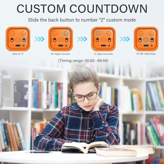 Rotating Pomodoro Timer 5/25/10/50, Desk Productivity Timer for ADHD,Orange | Countdown/Stopwatch Cube Timer, Vibration/High/Low Volume/Custom Modes, for Work Study, Back to School, Kitchen