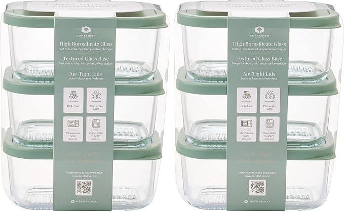 Glass Food Storage Containers with Lids — 12 Piece — 24.4 oz Glass with BPA-Free Leakproof Stackable Lids — Microwave, Oven & Dishwasher Safe — Ideal for Meal Prep & More - Soft Sage