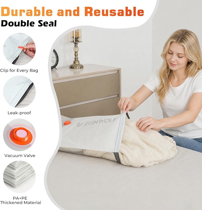 TENWOLF 10 Combo Vacuum Storage Bags for Travel with Wireless Pump | Vacuum Seal Bags for Clothing Travel, Compression Packing Bags for Clothes and Blankets, Space Saver Bags in Carry-On Sizes