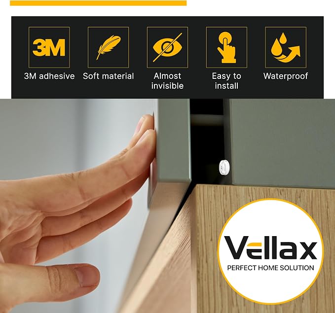 Vellax 128-Pack Clear Silicone Cabinet Bumpers, Self Adhesive Sticky Pads | 128 clear silicone bumpers absorb shock, dampen noise & protect surfaces - sticky, durable & easy to apply anywhere.