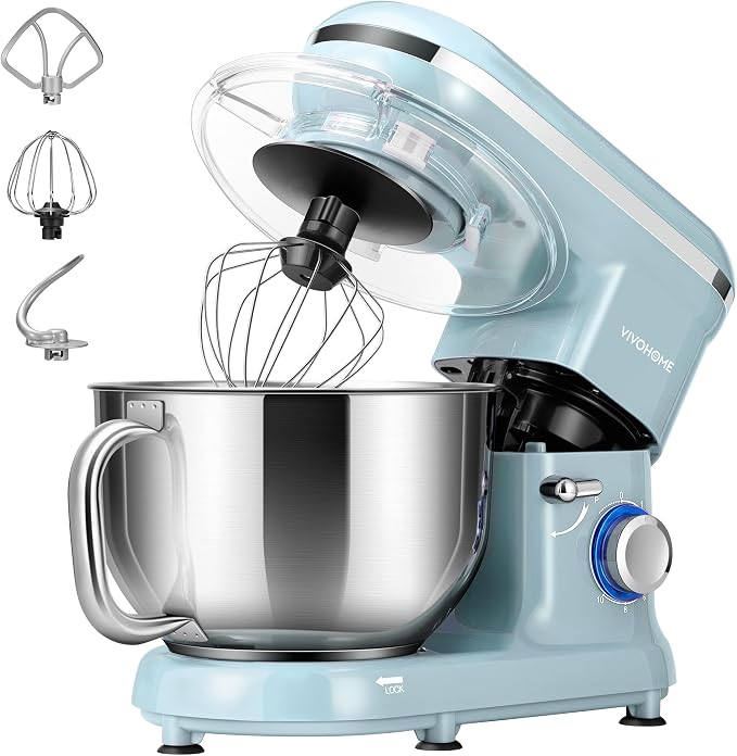 VIVOHOME Stand Mixer, 6-Quart Tilt-Head Kitchen Mixer with Bowl, Blue | 10 Speeds, Dough Hook, Beater, Whisk, Splash Guard, Egg Separator, for Cake & Bread