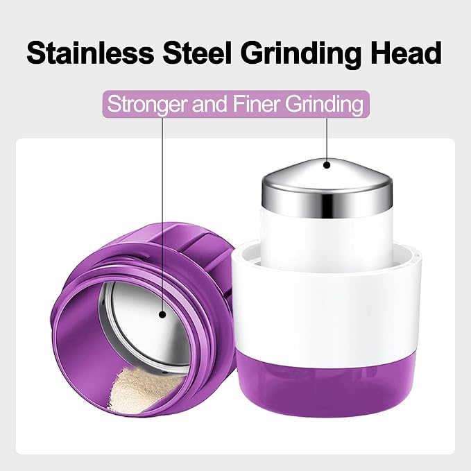 DUBSTAR 3-in-1 Pill Crusher Fine Powder Pill Grinder Pill Cutter Purple | Pill Crushers for Elderly and Pet with Pill Storage and Brush, Pill Splitter for Small or Large Pills