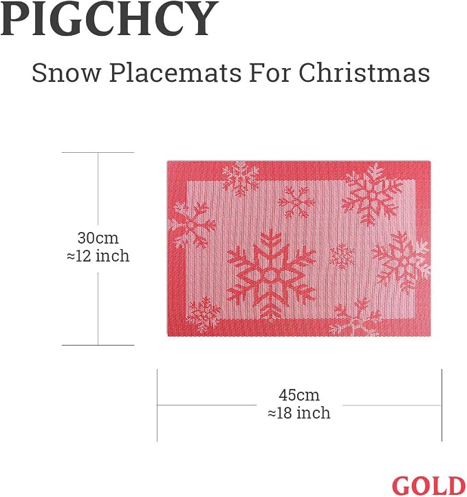 PIGCHCY Christmas Placemats Snowflake Woven Heat Resistant Placemats Washable Easy to Clean Table Mats for Dining Room and Decor(Set of 6, Red)