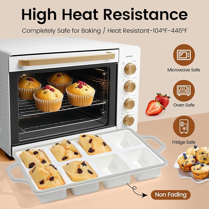 SJ 2 Pack Gray 8-Cavity Mini Silicone Loaf Pans, BPA-Free Reinforced | Gray 8-Cavity Baking Set Uses Durable Silicone, Reinforced Edge Resists Warping For Easy Snack Release And Gift Treats