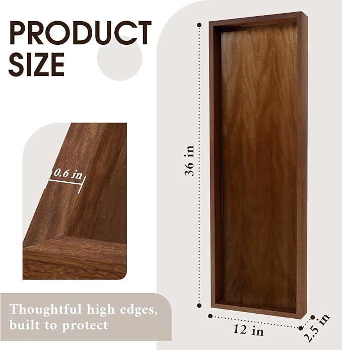 Extra Large Ottoman Tray, 36 x 12 Inches Black Walnut Wooden Tray | Wood Serving Tray with Handles, Rectangular Deccorative Tray, Charcuterie Platter for Meat, Cheese Board, Extra Long 3ft