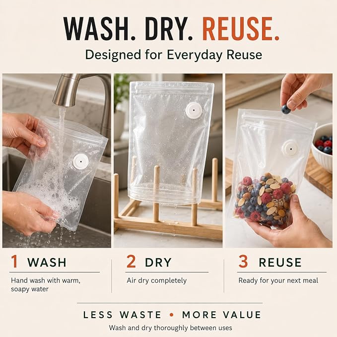 Vacuum Sealer Bags for Food, 60 Pcs Reusable Food Storage Bags, S+M+L Sizes, Air Valve Zipper Bags for Meal Prep, Freezer, Sous Vide & Microwave Storage