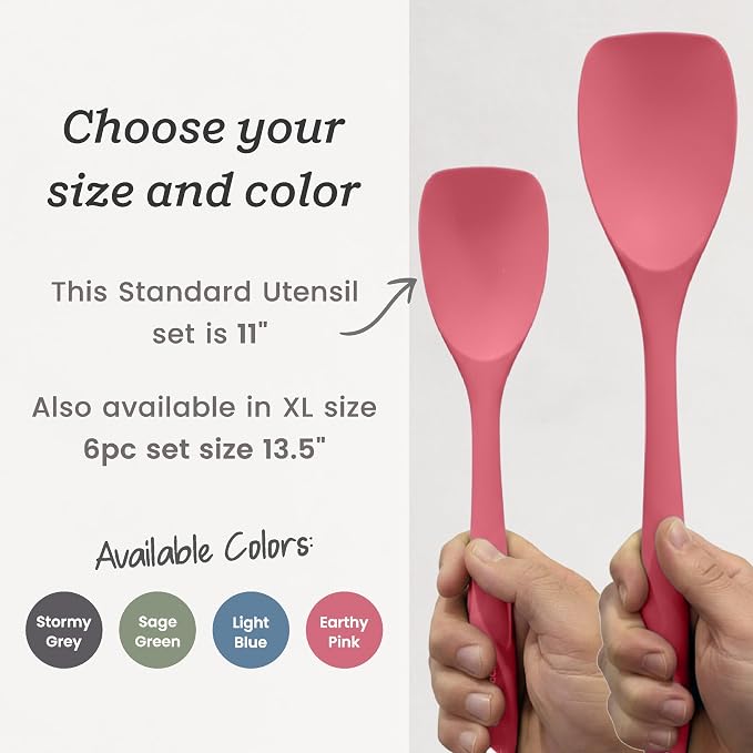 Starpack Stir and Serve Silicone Cooking Utensils Set (5-Piece, 11") - LFGB Non Toxic, 600°F Heat Resistant, BPA-Free - One-Piece Seamless, Dishwasher Safe - for Nonstick Cookware, Earthy Pink