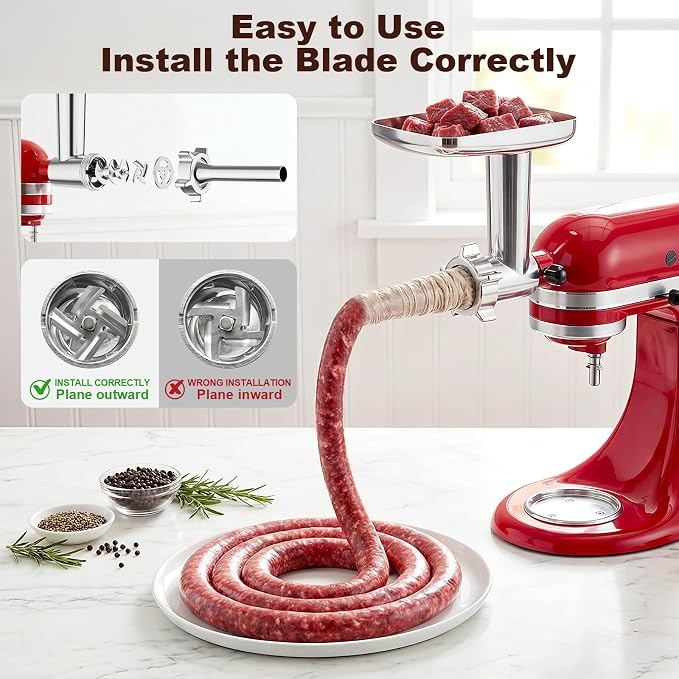 HOZODO Meat Grinder & Cheese Grater Attachments for KitchenAid Mixer | 2-Pc Set with Stainless Steel Slicer Shredder & Food Grinder, Kitchen Aid Accessories and Attachments