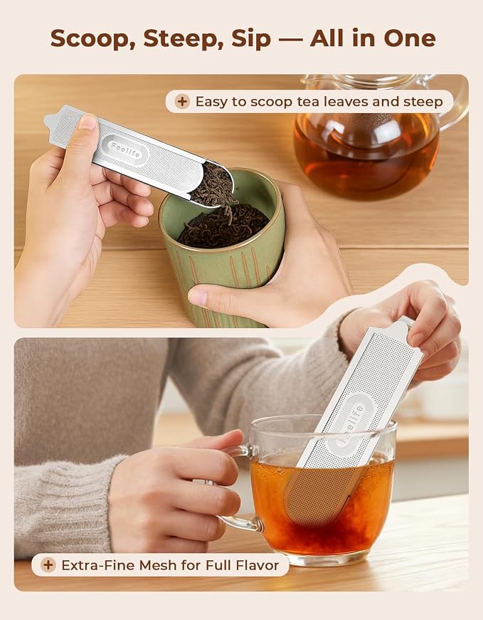 304 Stainless Steel Tea Infuser for Loose Leaf Tea Strainer Fine Mesh | 2-in-1 Tea Filter & Scoop for Easy & Fun Brewing, Feelife Tea Strainers for Loose Leaf Tea Steeper for Cup Mug