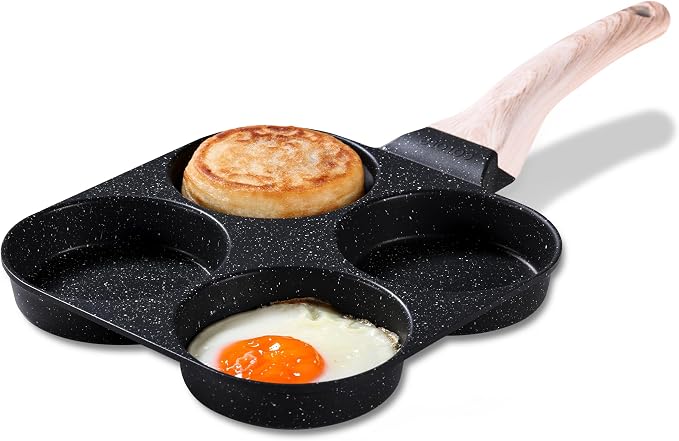 CAROTE 4-Cup Nonstick Granite Egg Pan, Black | Kitchen Non-Toxic PFOA Free Cookware for Breakfast, Suitable for Gas Stove & Induction, Easy to Clean