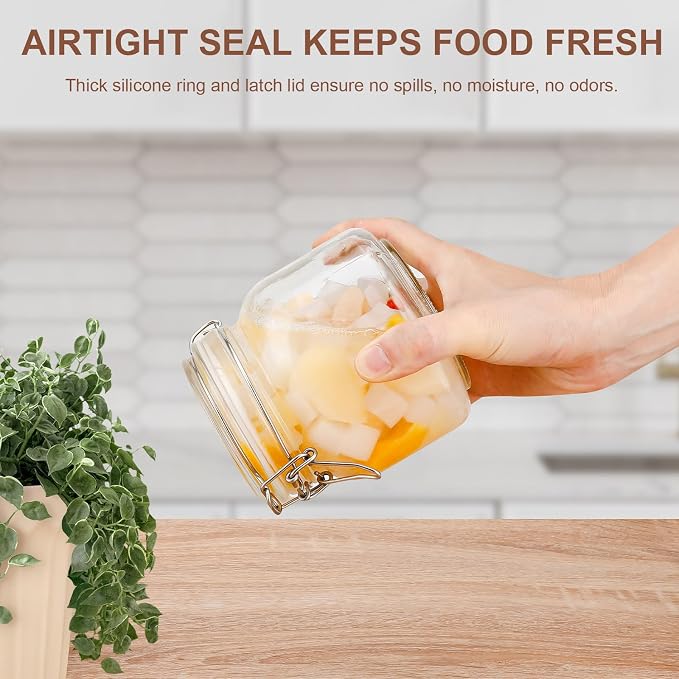Glass Jars with Airtight Lids, 26oz Glass Storage Jars Set of 6, Thick Food Storage Containers for Pantry Organization, Kitchen Counter, Coffee, Pasta, Cereal