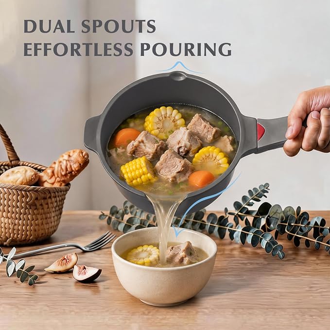 VINCHEF 4 Quart Nonstick Stockpot, Titanium Coated Saucepan with Lid, Scratch-Resistant Grey Pot, Stay Cool Handle, Induction Ready Deep Cooking Pot, PFAS & PFOA Free, Dishwasher Safe