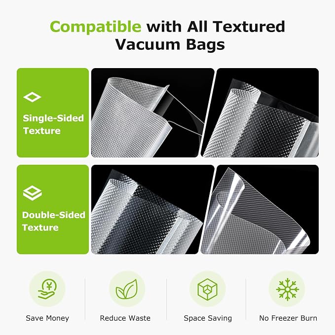 Bonsenkitchen Vacuum Sealer with Easy Handle Design,1 Bag Roll & 10 Bags | Powerful Suction Food Vacuum Sealer, Low-Noise, Fast Continuous Sealing for Bulk Buy, Built-in Cutter & Bag Storage, Black