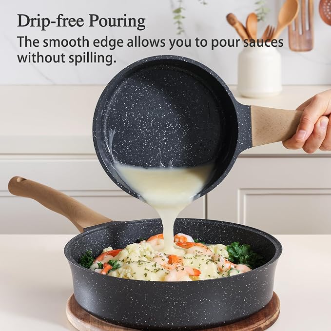 Nonstick Saucepan with Lid, 2 Quart German Greblon Ceramic Sauce Pan, Non Toxic Sauce Pot with Cover for Multipurpose Use, PTFE, PFOA & PFAS Free, Induction Compatible.
