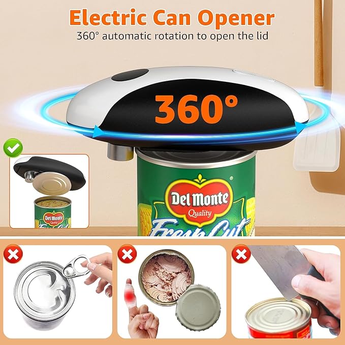 Electric Rechargeable Automatic Can Opener, USB-C Portable Kitchen Tool | One Touch Operation, Smooth Edge Cutting, Ergonomic for Seniors, Fits Standard & Large Cans, Cordless Handheld Design
