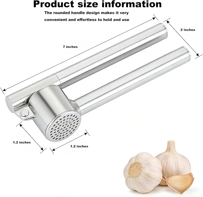 304 Stainless Steel Garlic Press Set Peeler & Brush | Labor-saving handle, removable liner, rustproof and dishwasher safe