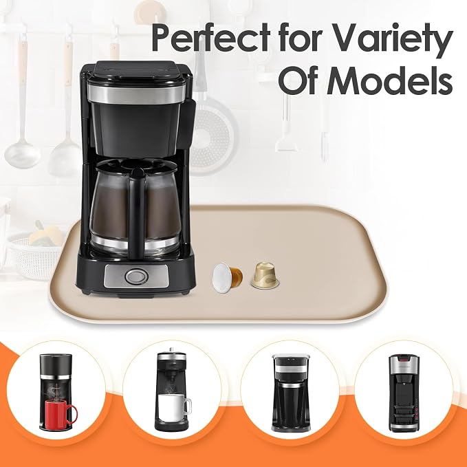 Silicone Coffee Maker Mat with Lip for Countertops, 17.4'' x 10.6'', Khaki | Multi leak-proof coffee tray for countertop, non-slip silicone mat fits most coffee makers & espresso machines, wipe-clean