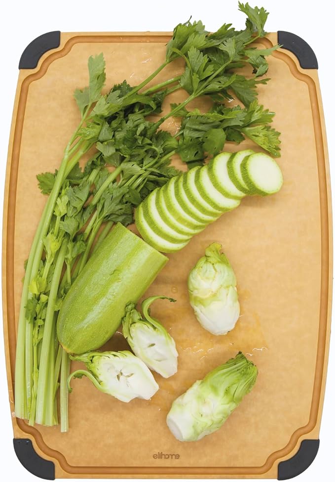 Essential Series Cutting Board for Kitchen- Natural Wood Fiber Composite, Dishwasher Safe, Eco-Friendly, Juice Grooves, Non-Slip Feet, Non-Porous, Reversible, BPA Free, X-Large -17" x 13"