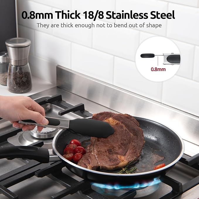 U-Taste Kitchen Tong for Cooking, 600ºF Heat-Resistant Silicone, 7in/Black | Small Mini Silicon Tongs for Serving Food, Short Salad Thong with Non Stick Rubber Tips & 18/8 Stainless Steel Handle