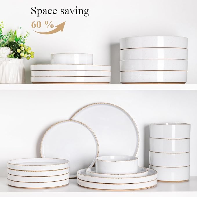 AmorArc Stoneware Dinnerware Sets for 4,12Pcs Plates and Bowls Set | Handmade Ceramic Dish Set,Dishwasher & Microwave Safe,Scratch Resistant