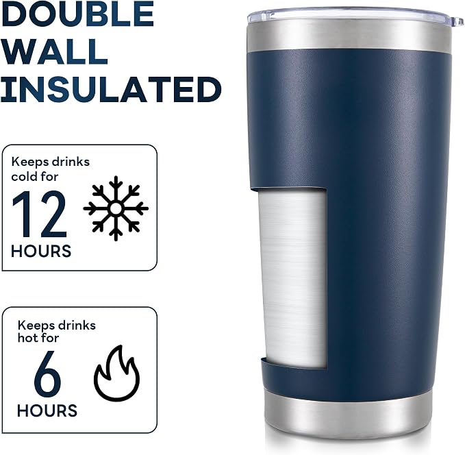 20 oz Tumbler with Lid Stainless Steel Insulated Tumblers Bulk Cups Mug | Double Wall Vacuum, Powder Coated, Keep Drinks Cold and Hot, Waterproof Lid, Fit of Car Cup Holders, Navy, 4 Pack