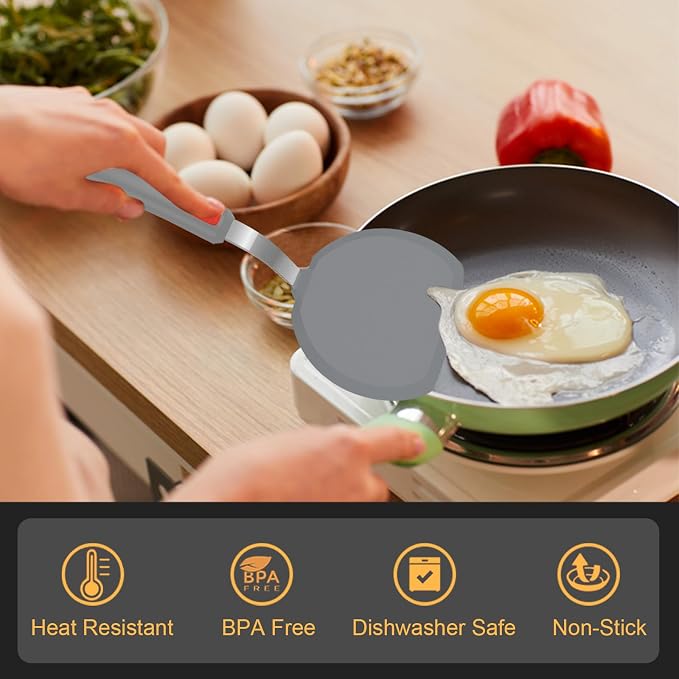 Beijiyi Silicone Spatula Turner Set of 3, 600°F Heat Resistant (Gray) | Flexible Spatulas for Nonstick Cookware, Cooking, Flipping, Egg & Pancake, BPA Free Kitchen Utensils, Dishwasher Safe