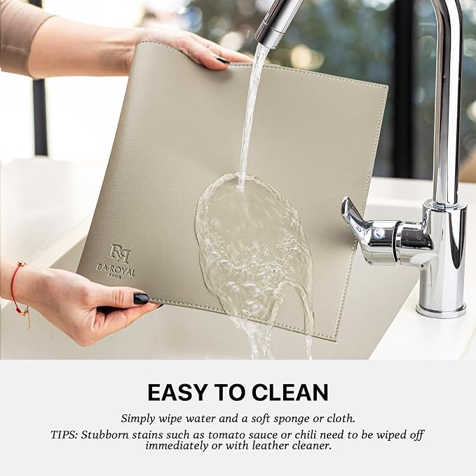 Baroyal Faux Leather Placemats Set of 4 Vinyl Washable Wipeable Table Mats for Kitchen Dining Table Heat Resistant Waterproof Indoor/Outdoor Placemats Non-Slip Easy Clean Place Mats-Almond Birch