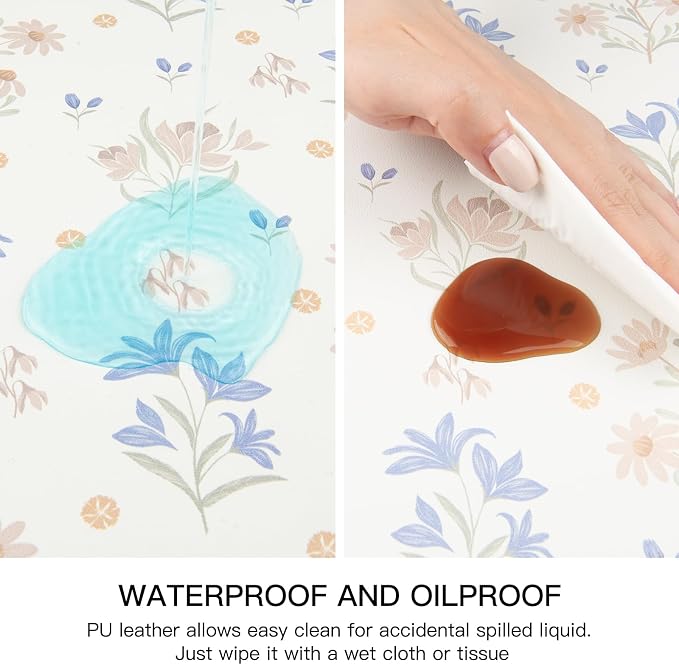 QIYI PU Leather Placemats Set of 6, 12"x18" Waterproof Table Mats, Floral | Faux Leather, Heat Resistant, Anti Slip, Wipeable Place Mats for Kitchen Dinning, Party Table Décor, Minimal Flowers
