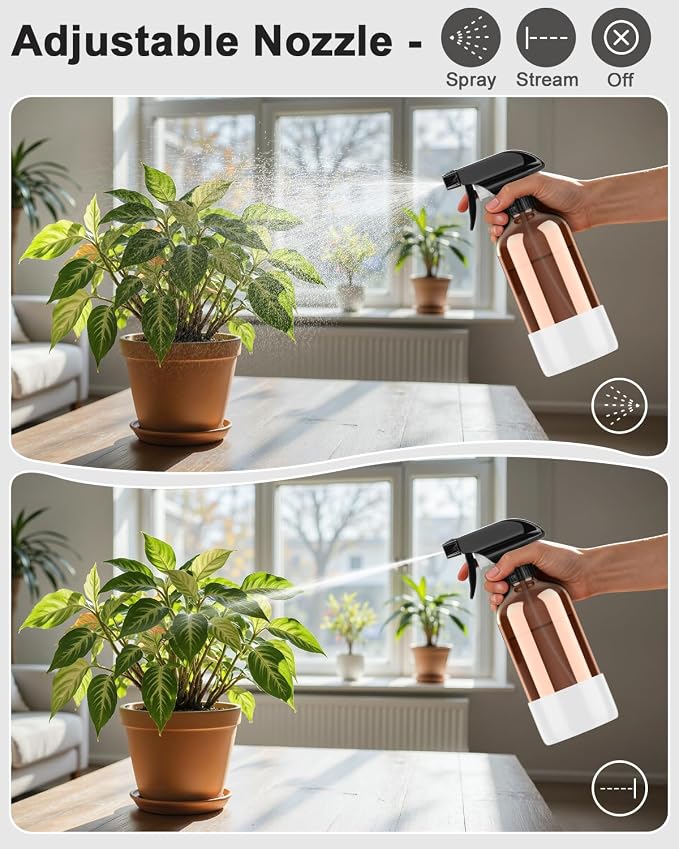 Bontip Amber Glass Spray Bottle, 16 oz with White Silicone Sleeve, 1 Pack | Refillable amber glass bottle, With protective silicone sleeve, BPA-free, UV shielding, Great for cleaning solutions,plants