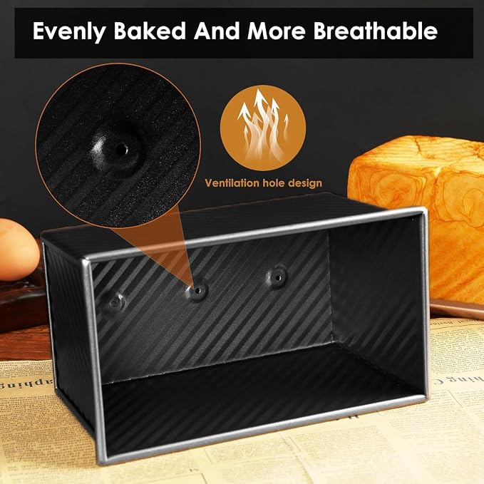 2pack 1LB Black Pullman Loaf Pan with Lid, Non-Stick Sandwich Bread Loaf Pan, Easy Release Bread Pan with Lid for Homemade Bread