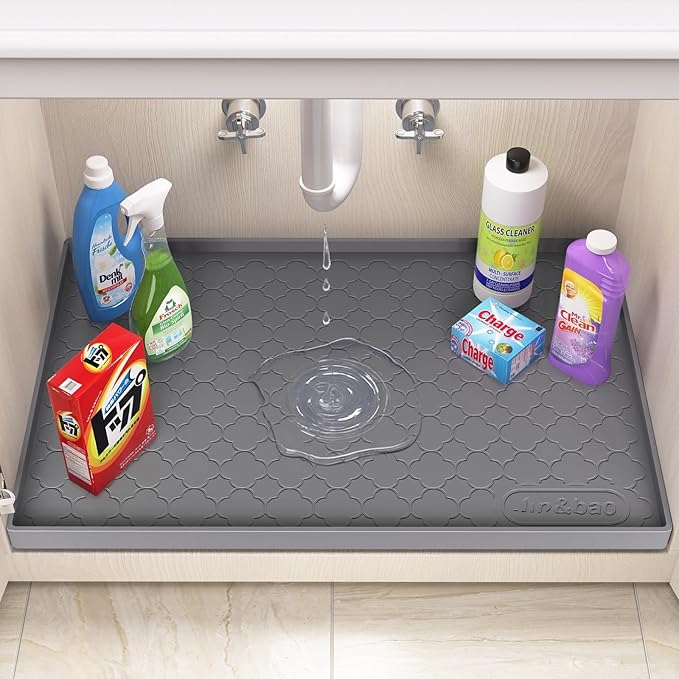 Jin&Bao Under Sink Mat 31" x 19" Waterproof Silicone Cabinet Kitchen Liner | Silicone under kitchen sink mat,cabinet protector,bathroom shelf liner,raised edge,anti-slip,easy to clean & dishwasher safe