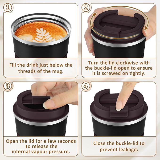KETIEE Travel Mug, 12oz Insulated Coffee Cup with Leakproof Lid, Vacuum Stainless Steel Double-Wall Travel Coffee Mug Spill Proof, Reusable Tumbler for Men and Women for Hot & Cold Water Tea