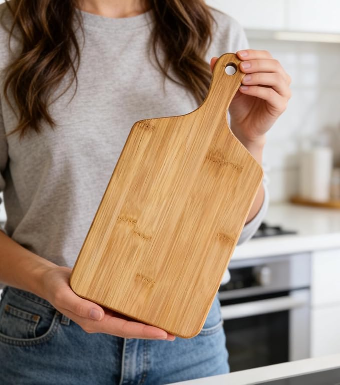 Bamboo Cutting Board for Kitchen (16'' x 7.8'), Wooden Cutting Board with Handle, Charcuterie Board, Cheese Board, Decorative Wooden Serving Board