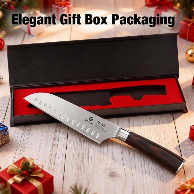 imarku Santoku Knife 7 Inch Japanese High Carbon Stainless Steel Chef Knife | Japanese Style Sharp Kitchen Knife Sand Grinding Finish Effortless Prep Meats And Vegetables Best Gifts For Women And Men