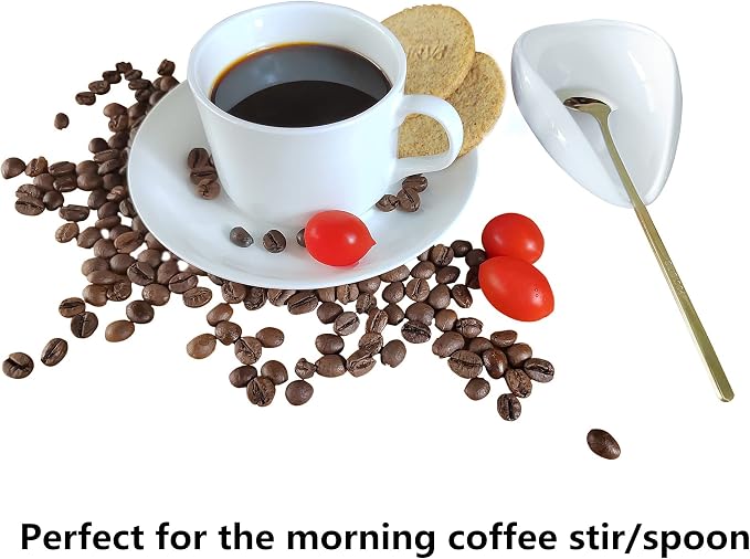 Mini Coffee Spoon Holder, Small Ceramic Spoon Rest for Coffee Stirrers, Teaspoon, Bar Spoon, Coffee Bar Accessories (Ture white+Gold Spoon)